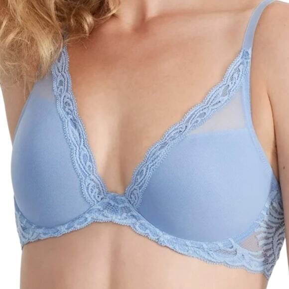 NWOT Natori 730023 Coastal Blue Feathers Contour Plunge Bra - Sz 34DDD - Picture 1 of 8